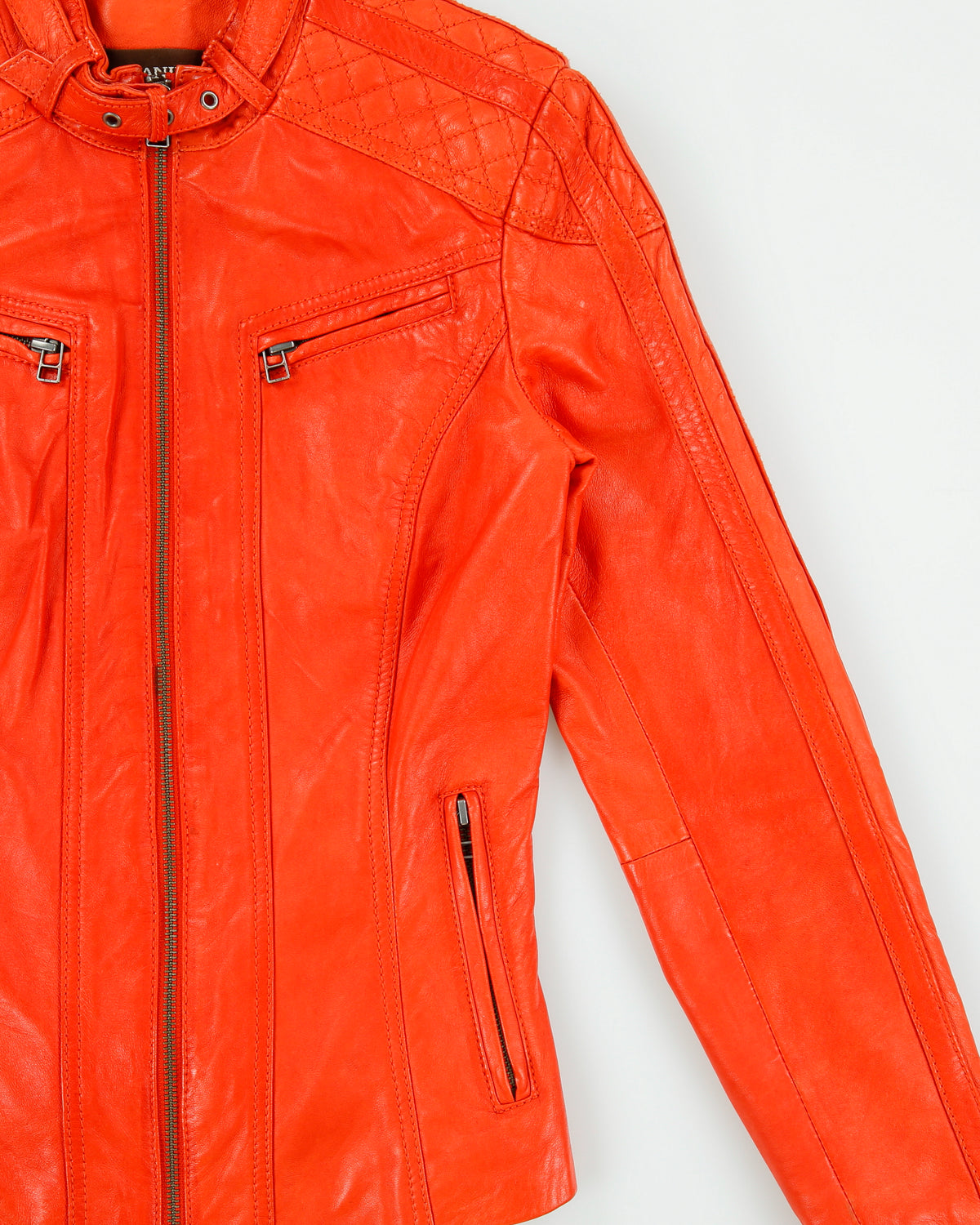 Vintage Y2K 00s Danier Women's Fire Orange Lambskin Leather Cafe Racer Moto Jacket - XS