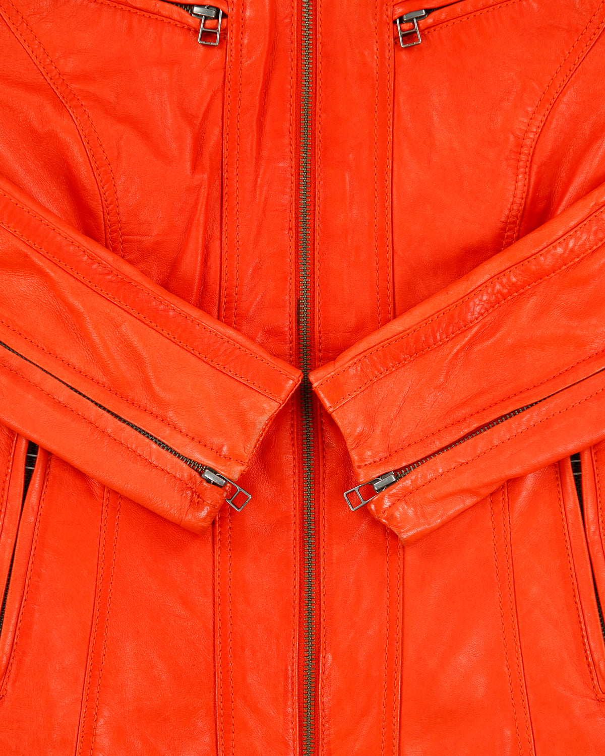 Vintage Y2K 00s Danier Women's Fire Orange Lambskin Leather Cafe Racer Moto Jacket - XS