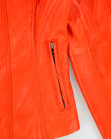 Vintage Y2K 00s Danier Women's Fire Orange Lambskin Leather Cafe Racer Moto Jacket - XS