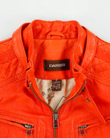 Vintage Y2K 00s Danier Women's Fire Orange Lambskin Leather Cafe Racer Moto Jacket - XS