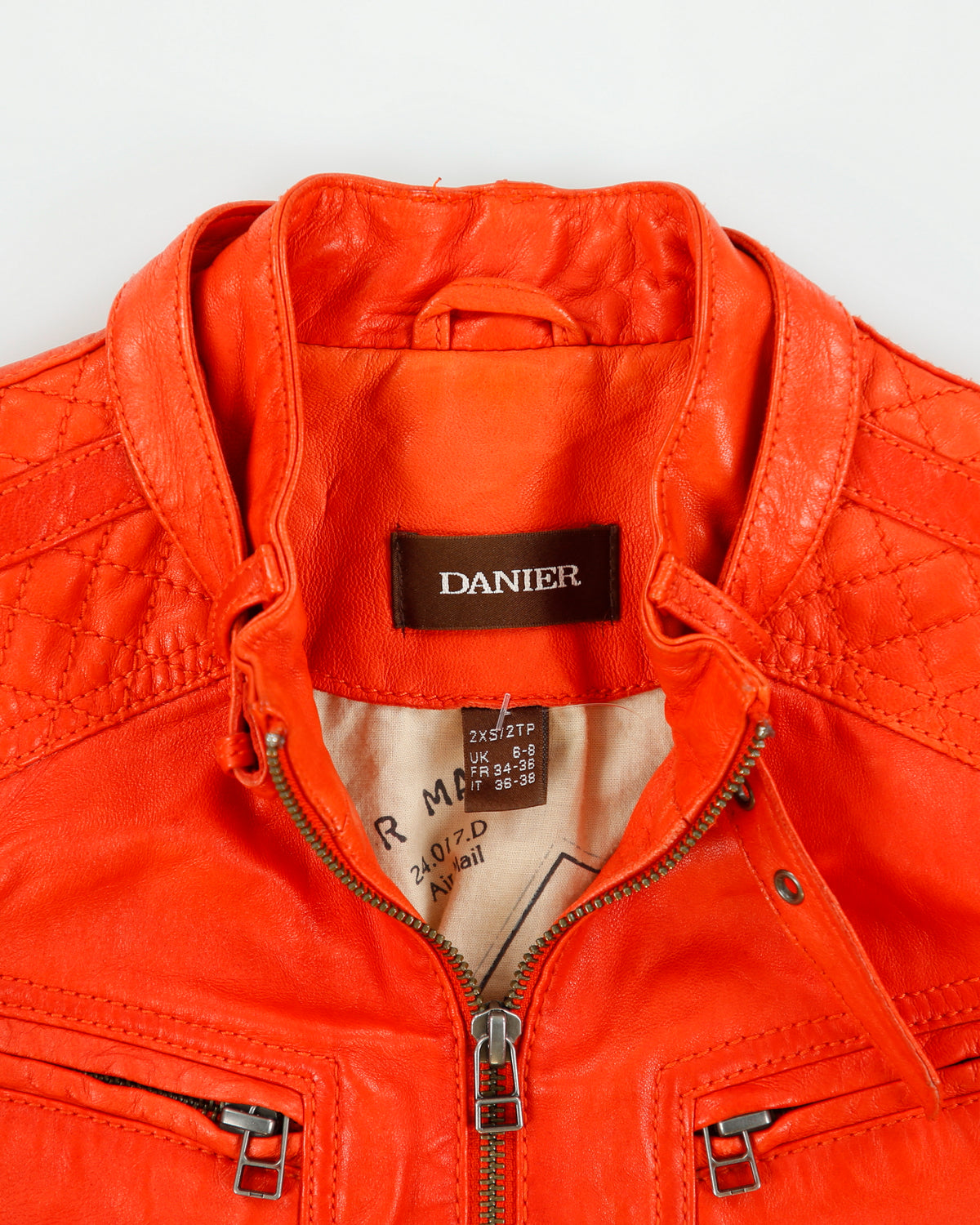 Vintage Y2K 00s Danier Women's Fire Orange Lambskin Leather Cafe Racer Moto Jacket - XS