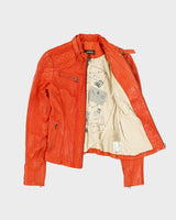 Vintage Y2K 00s Danier Women's Fire Orange Lambskin Leather Cafe Racer Moto Jacket - XS