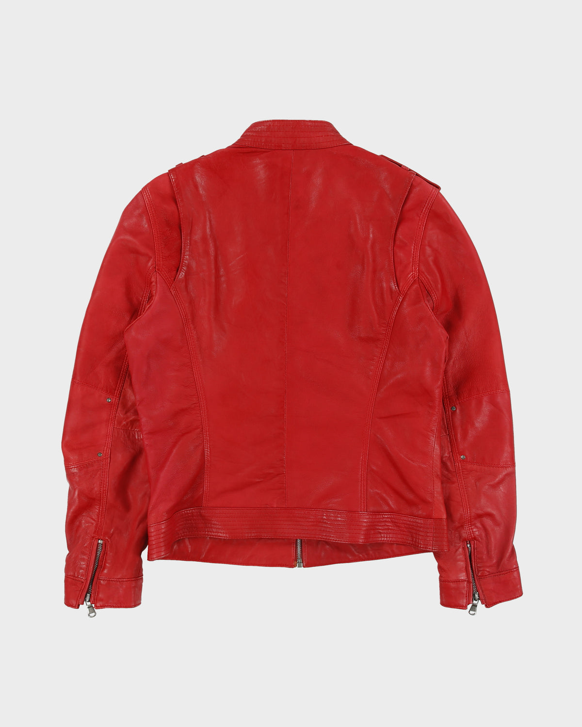 Vintage Y2K 00s El Zein Women's Bugatti Red Sheepskin Leather Cafe Racer Moto Jacket - S