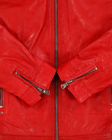 Vintage Y2K 00s El Zein Women's Bugatti Red Sheepskin Leather Cafe Racer Moto Jacket - S