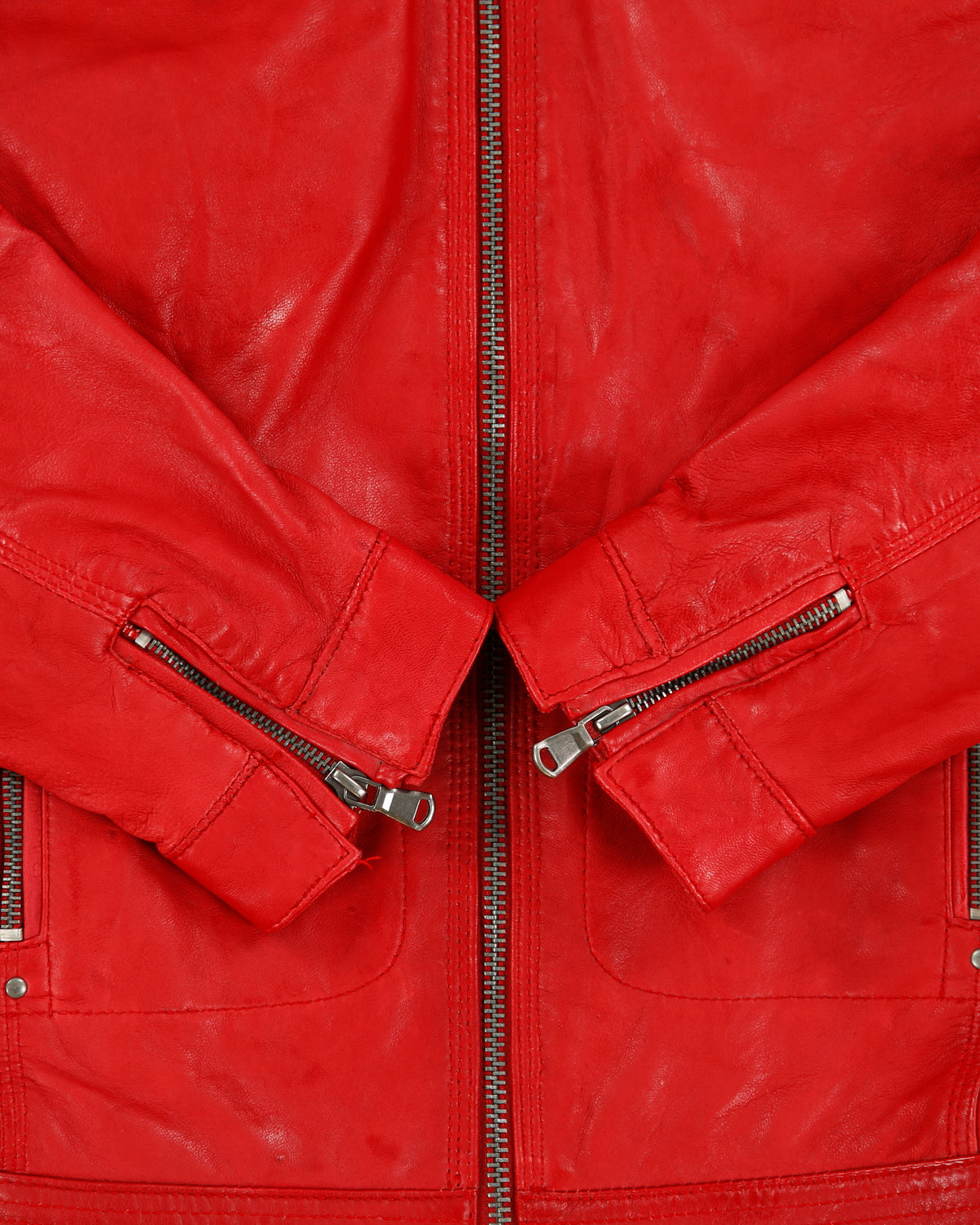 Vintage Y2K 00s El Zein Women's Bugatti Red Sheepskin Leather Cafe Racer Moto Jacket - S