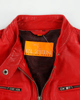 Vintage Y2K 00s El Zein Women's Bugatti Red Sheepskin Leather Cafe Racer Moto Jacket - S