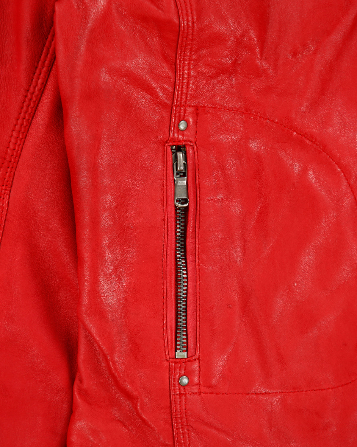 Vintage Y2K 00s El Zein Women's Bugatti Red Sheepskin Leather Cafe Racer Moto Jacket - S