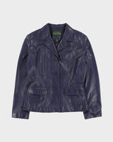 Vintage 1990s Danier Women's Deep Purple Calfskin Leather Blazer Jacket - S