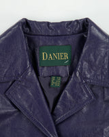 Vintage 1990s Danier Women's Deep Purple Calfskin Leather Blazer Jacket - S