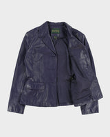 Vintage 1990s Danier Women's Deep Purple Calfskin Leather Blazer Jacket - S