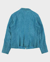 Vintage Y2K 00s Danier Women's Autumn Teal Suede Contrast Stitch Cafe Racer Moto Jacket - L