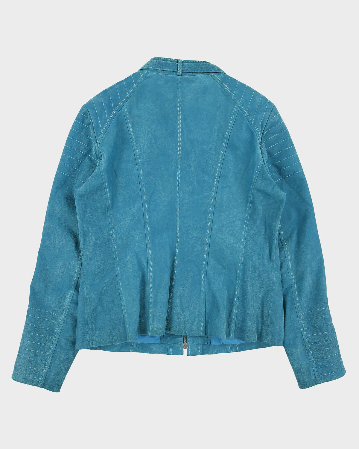 Vintage Y2K 00s Danier Women's Autumn Teal Suede Contrast Stitch Cafe Racer Moto Jacket - L