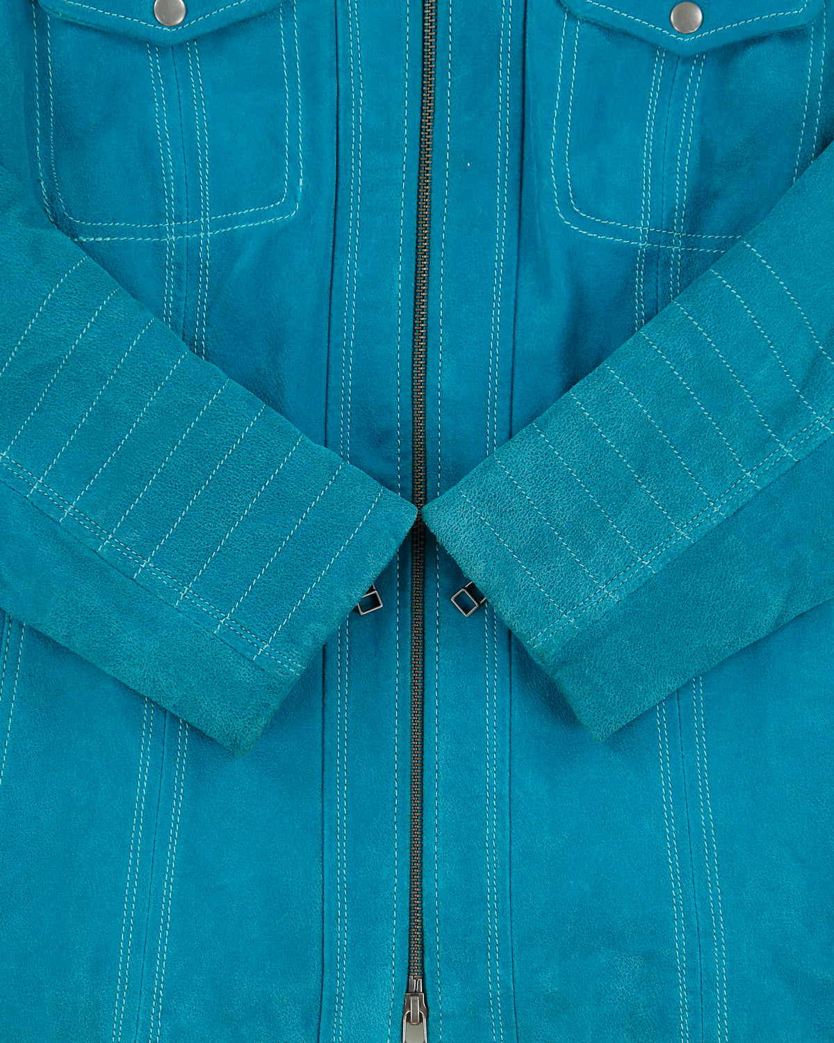 Vintage Y2K 00s Danier Women's Autumn Teal Suede Contrast Stitch Cafe Racer Moto Jacket - L