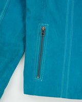 Vintage Y2K 00s Danier Women's Autumn Teal Suede Contrast Stitch Cafe Racer Moto Jacket - L