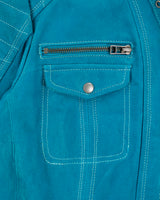 Vintage Y2K 00s Danier Women's Autumn Teal Suede Contrast Stitch Cafe Racer Moto Jacket - L