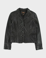 Vintage Y2K 00s Danier Women's Calfskin Leather Contrast Stitch Cropped Blazer Jacket - L