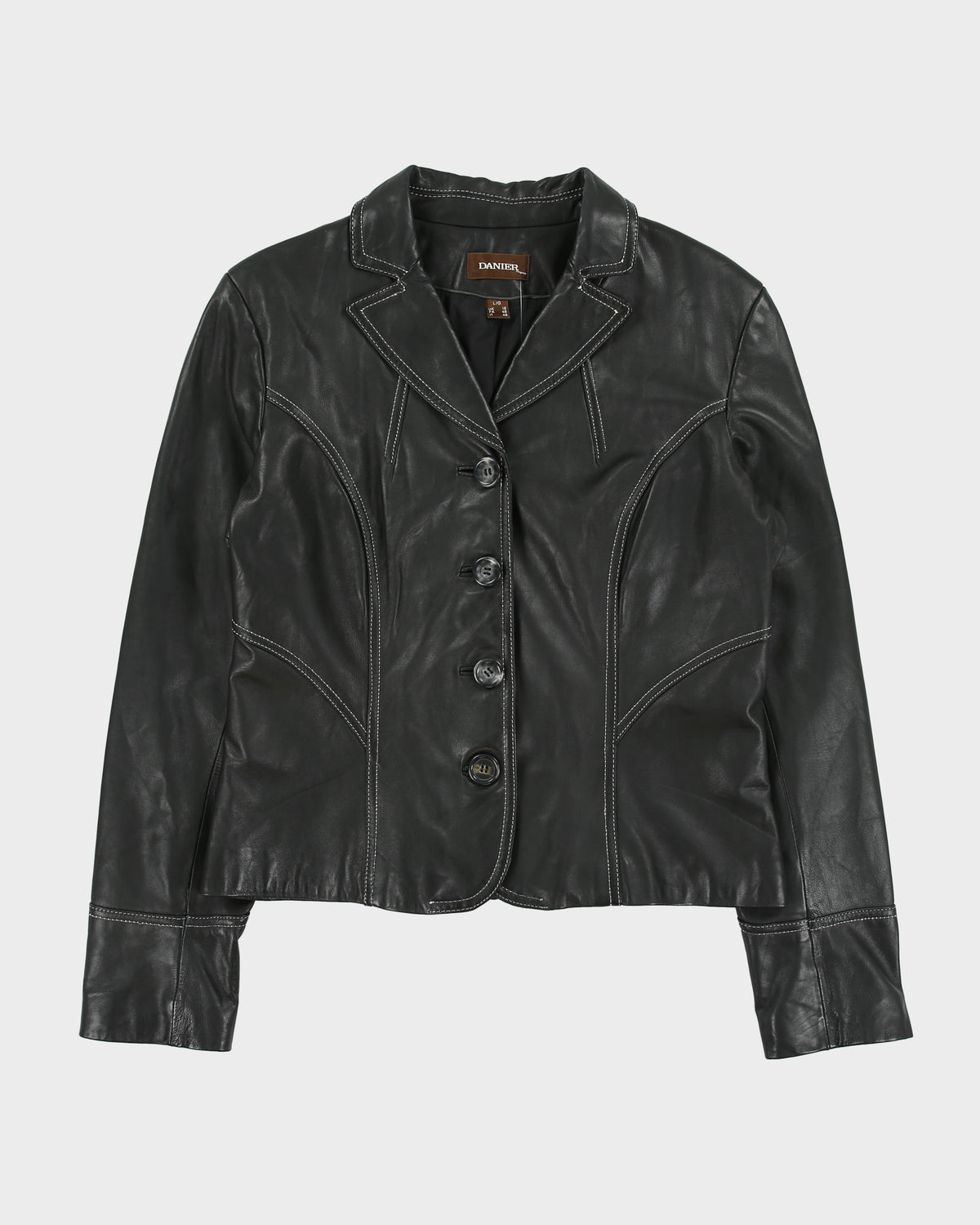 Vintage Y2K 00s Danier Women's Calfskin Leather Contrast Stitch Cropped Blazer Jacket - L