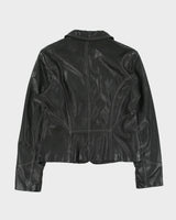 Vintage Y2K 00s Danier Women's Calfskin Leather Contrast Stitch Cropped Blazer Jacket - L