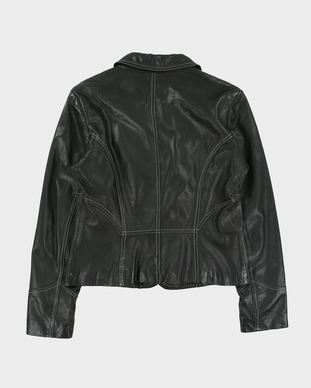 Vintage Y2K 00s Danier Women's Calfskin Leather Contrast Stitch Cropped Blazer Jacket - L