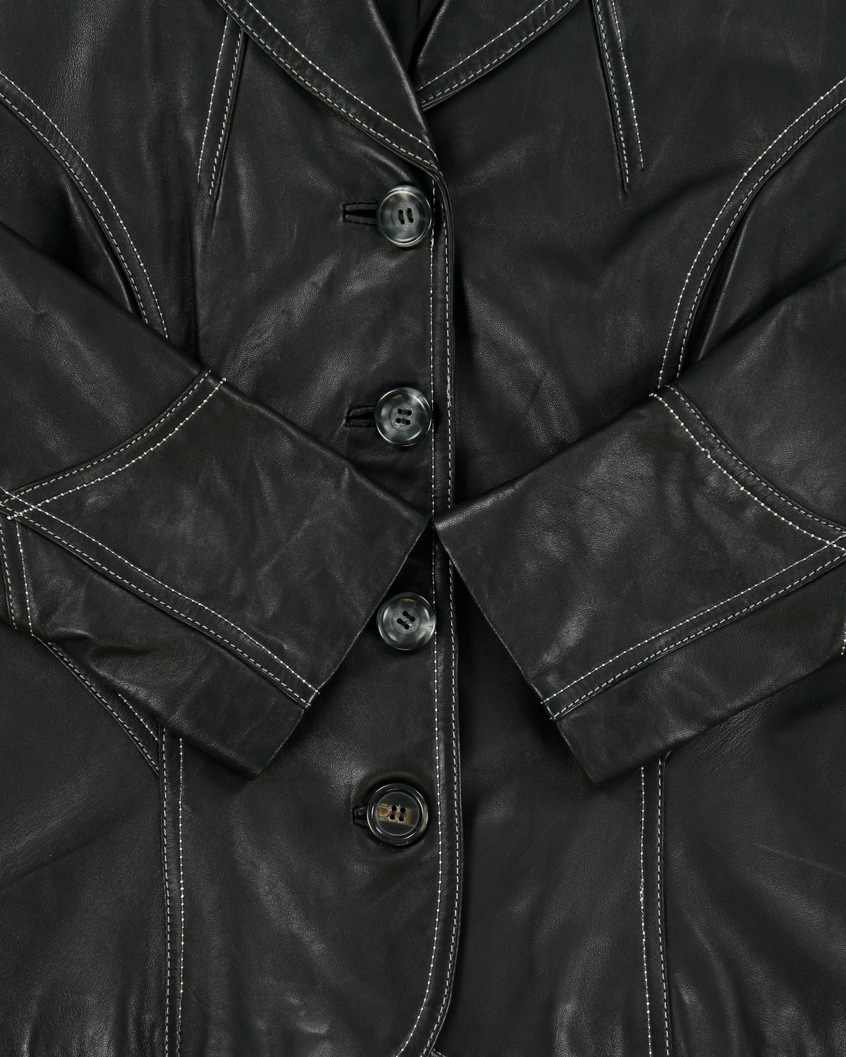 Vintage Y2K 00s Danier Women's Calfskin Leather Contrast Stitch Cropped Blazer Jacket - L