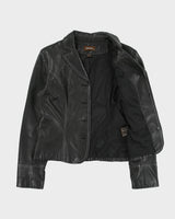 Vintage Y2K 00s Danier Women's Calfskin Leather Contrast Stitch Cropped Blazer Jacket - L