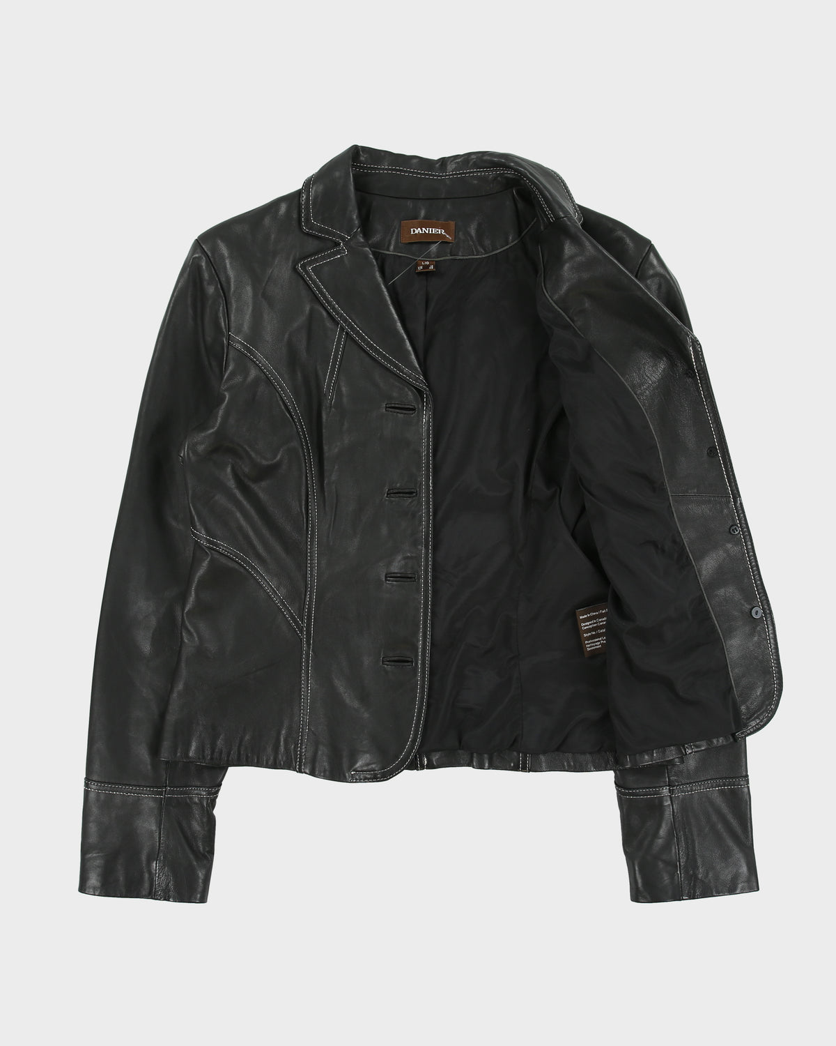 Vintage Y2K 00s Danier Women's Calfskin Leather Contrast Stitch Cropped Blazer Jacket - L