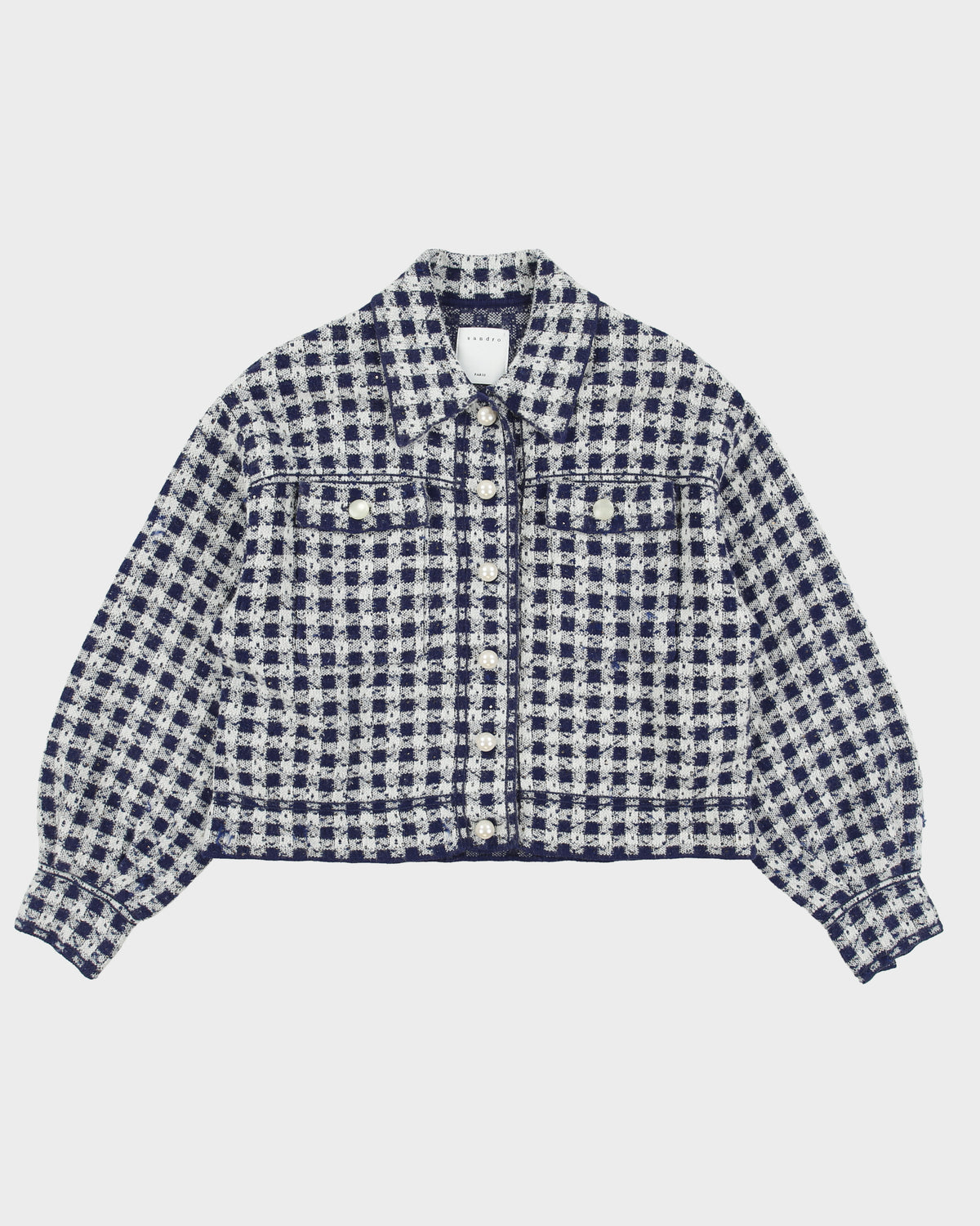 Sandro Women's Jayce Cropped Mohair Wool Blend Check Tweed Jacket - S