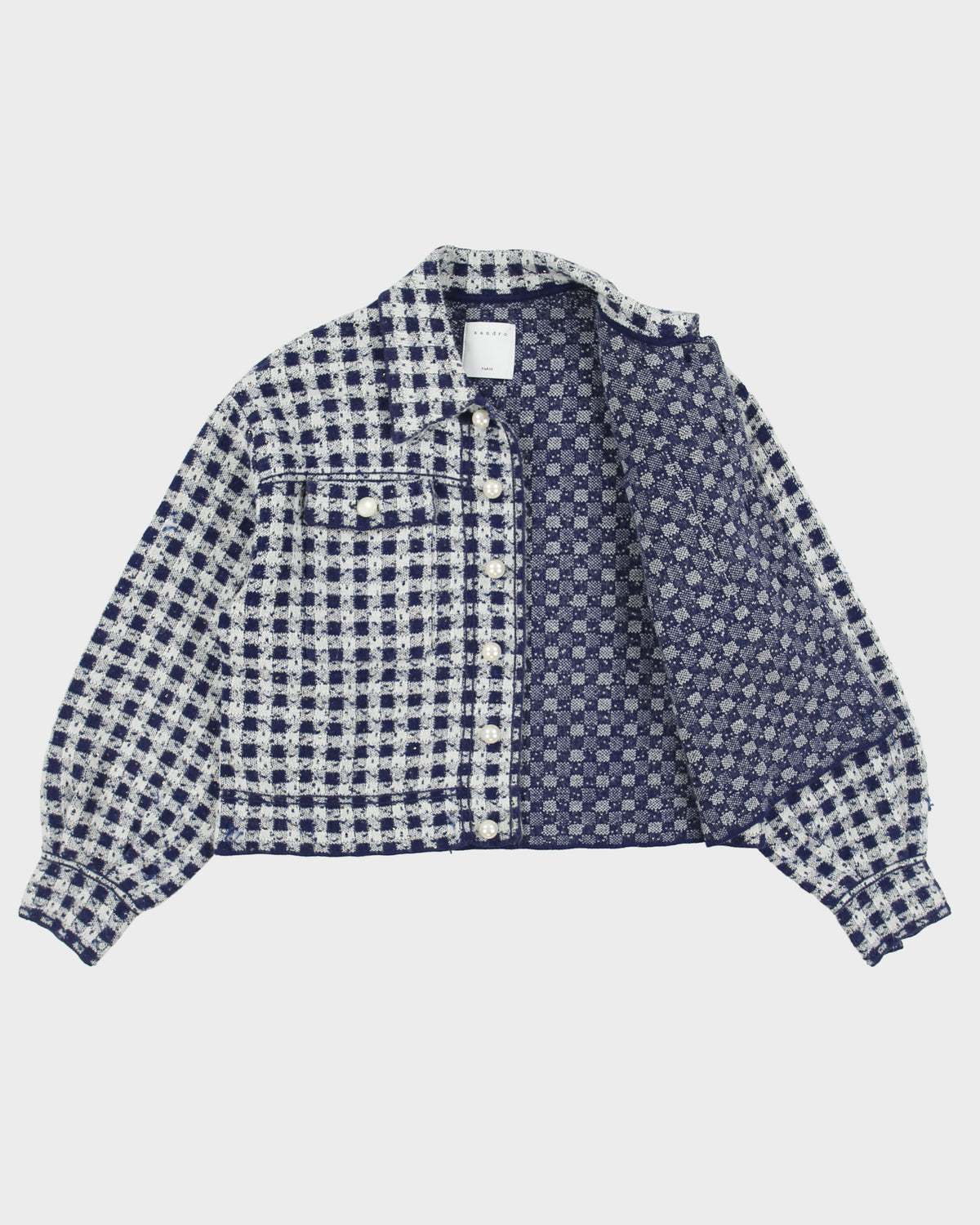 Sandro Women's Jayce Cropped Mohair Wool Blend Check Tweed Jacket - S