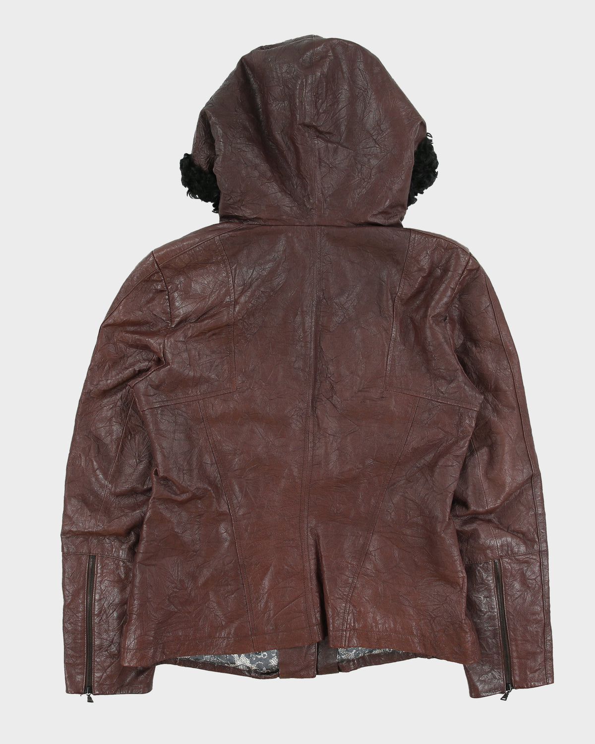 Vintage Y2K 00s Danier Women's Maroon Leather Thinsulate Lined Asymmetrical Faux Fur Hooded Jacket - M