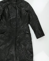 Vintage Y2K 00s Danier Women's Italian Calfskin Houndstooth Thinsulate Lined Leather Funnel Neck Mac - M