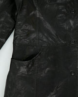 Vintage Y2K 00s Danier Women's Italian Calfskin Houndstooth Thinsulate Lined Leather Funnel Neck Mac - M