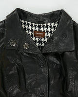 Vintage Y2K 00s Danier Women's Italian Calfskin Houndstooth Thinsulate Lined Leather Funnel Neck Mac - M