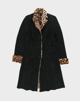 Vintage Y2K 00s Olivieri Women's Made In Italy Faux Ocelot Sheepskin Shearling Mid Length Lapel Coat - S