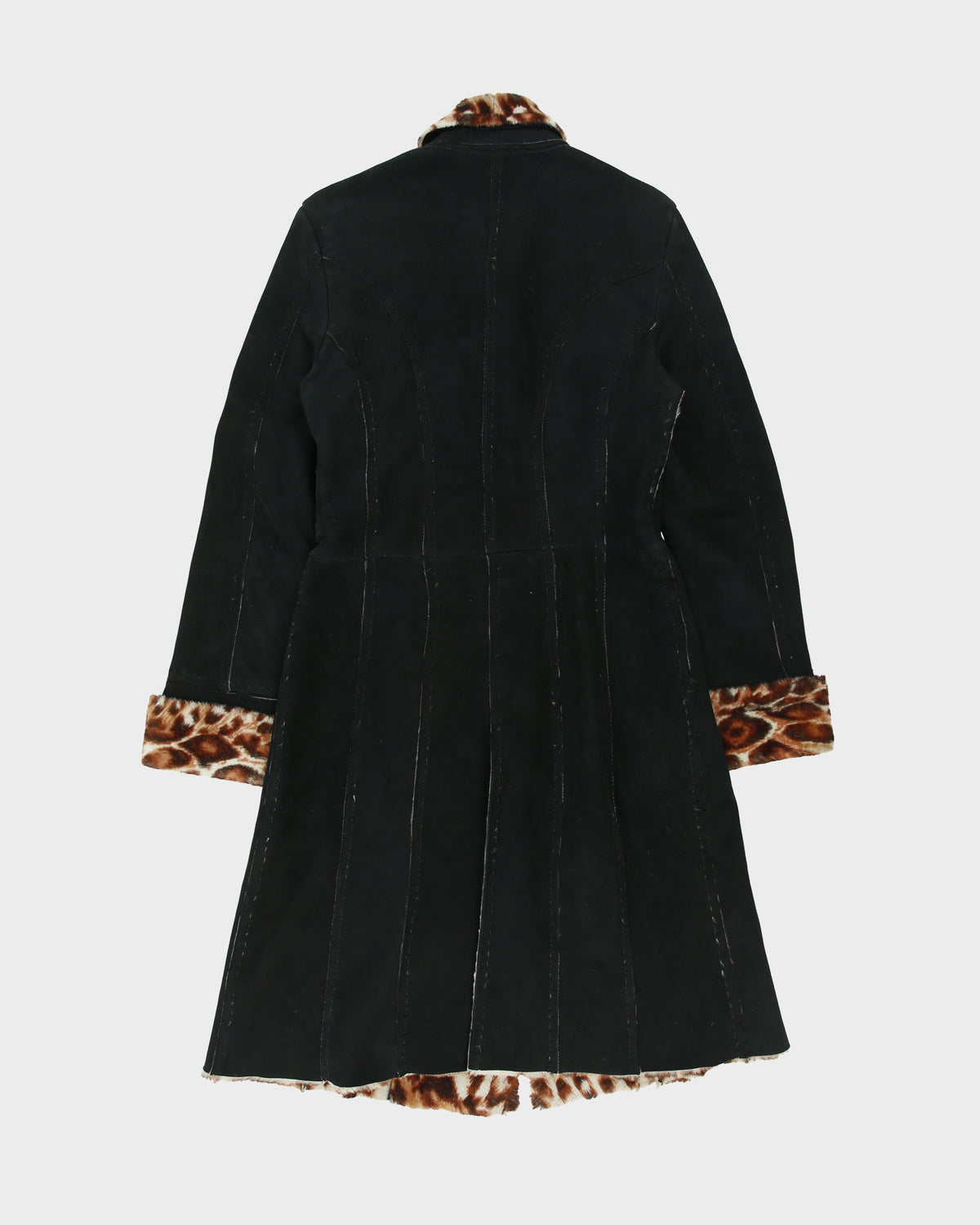 Vintage Y2K 00s Olivieri Women's Made In Italy Faux Ocelot Sheepskin Shearling Mid Length Lapel Coat - S