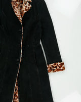 Vintage Y2K 00s Olivieri Women's Made In Italy Faux Ocelot Sheepskin Shearling Mid Length Lapel Coat - S