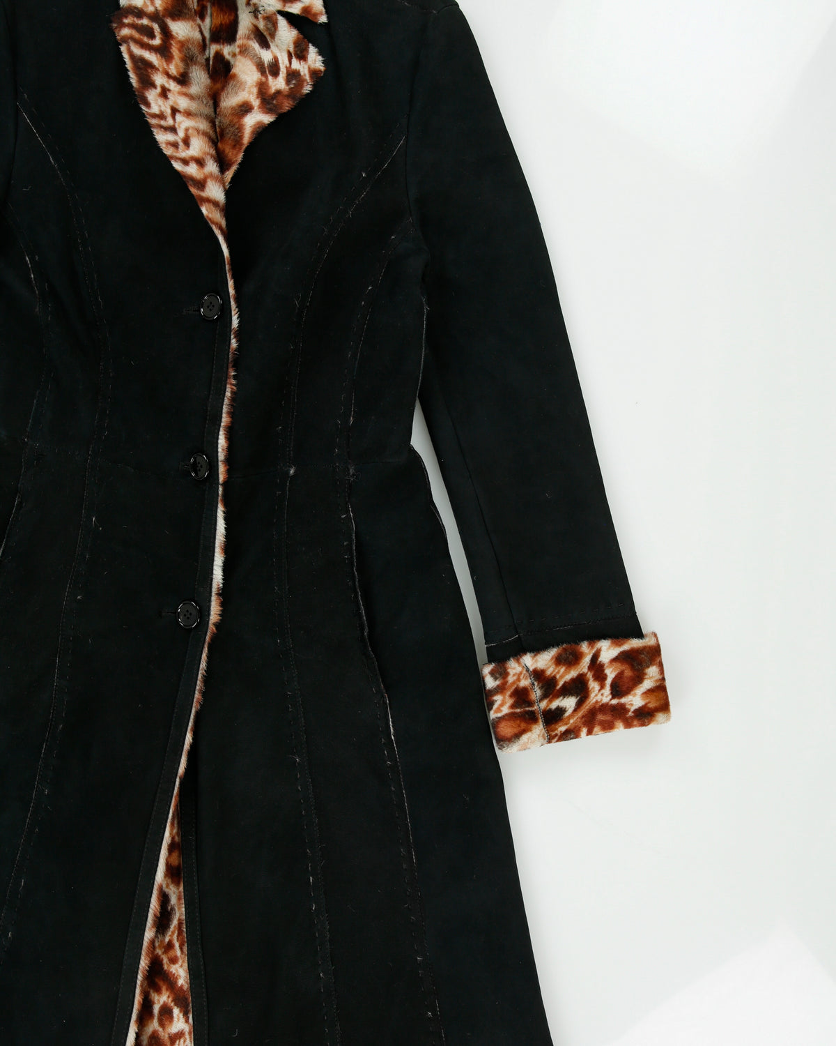 Vintage Y2K 00s Olivieri Women's Made In Italy Faux Ocelot Sheepskin Shearling Mid Length Lapel Coat - S
