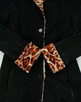 Vintage Y2K 00s Olivieri Women's Made In Italy Faux Ocelot Sheepskin Shearling Mid Length Lapel Coat - S