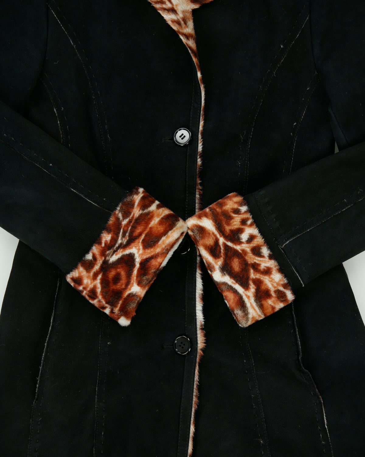 Vintage Y2K 00s Olivieri Women's Made In Italy Faux Ocelot Sheepskin Shearling Mid Length Lapel Coat - S