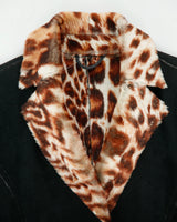 Vintage Y2K 00s Olivieri Women's Made In Italy Faux Ocelot Sheepskin Shearling Mid Length Lapel Coat - S