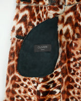 Vintage Y2K 00s Olivieri Women's Made In Italy Faux Ocelot Sheepskin Shearling Mid Length Lapel Coat - S
