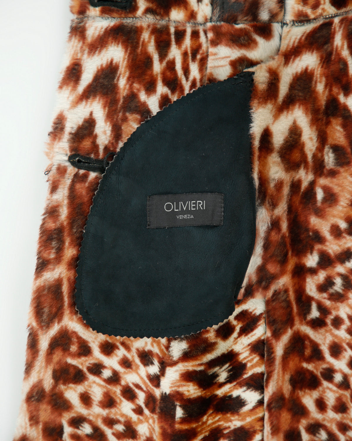 Vintage Y2K 00s Olivieri Women's Made In Italy Faux Ocelot Sheepskin Shearling Mid Length Lapel Coat - S