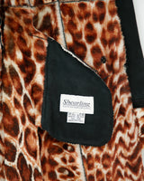 Vintage Y2K 00s Olivieri Women's Made In Italy Faux Ocelot Sheepskin Shearling Mid Length Lapel Coat - S