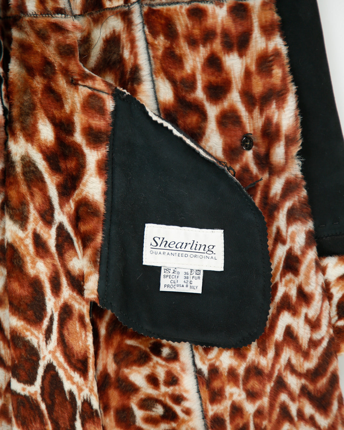 Vintage Y2K 00s Olivieri Women's Made In Italy Faux Ocelot Sheepskin Shearling Mid Length Lapel Coat - S