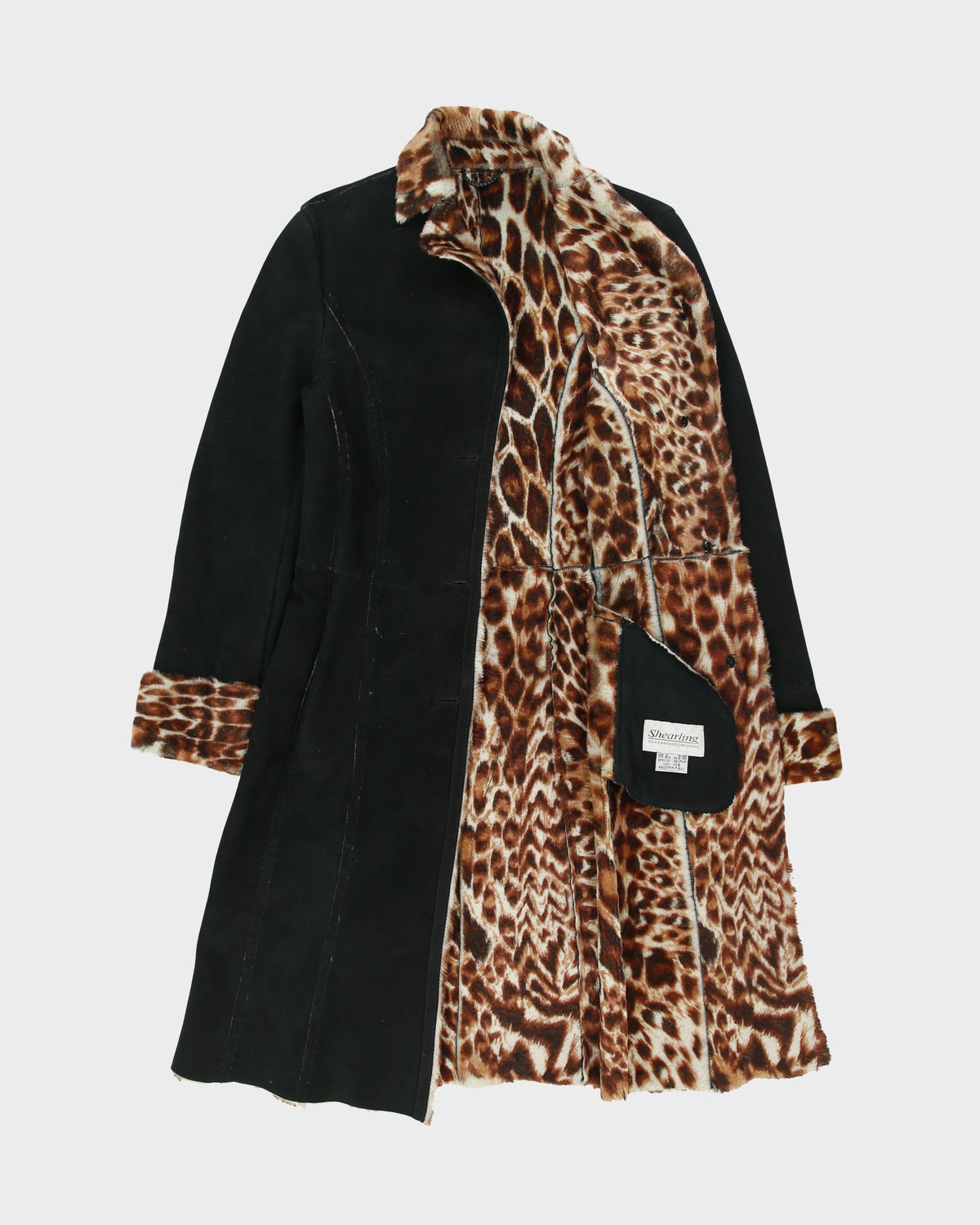 Vintage Y2K 00s Olivieri Women's Made In Italy Faux Ocelot Sheepskin Shearling Mid Length Lapel Coat - S