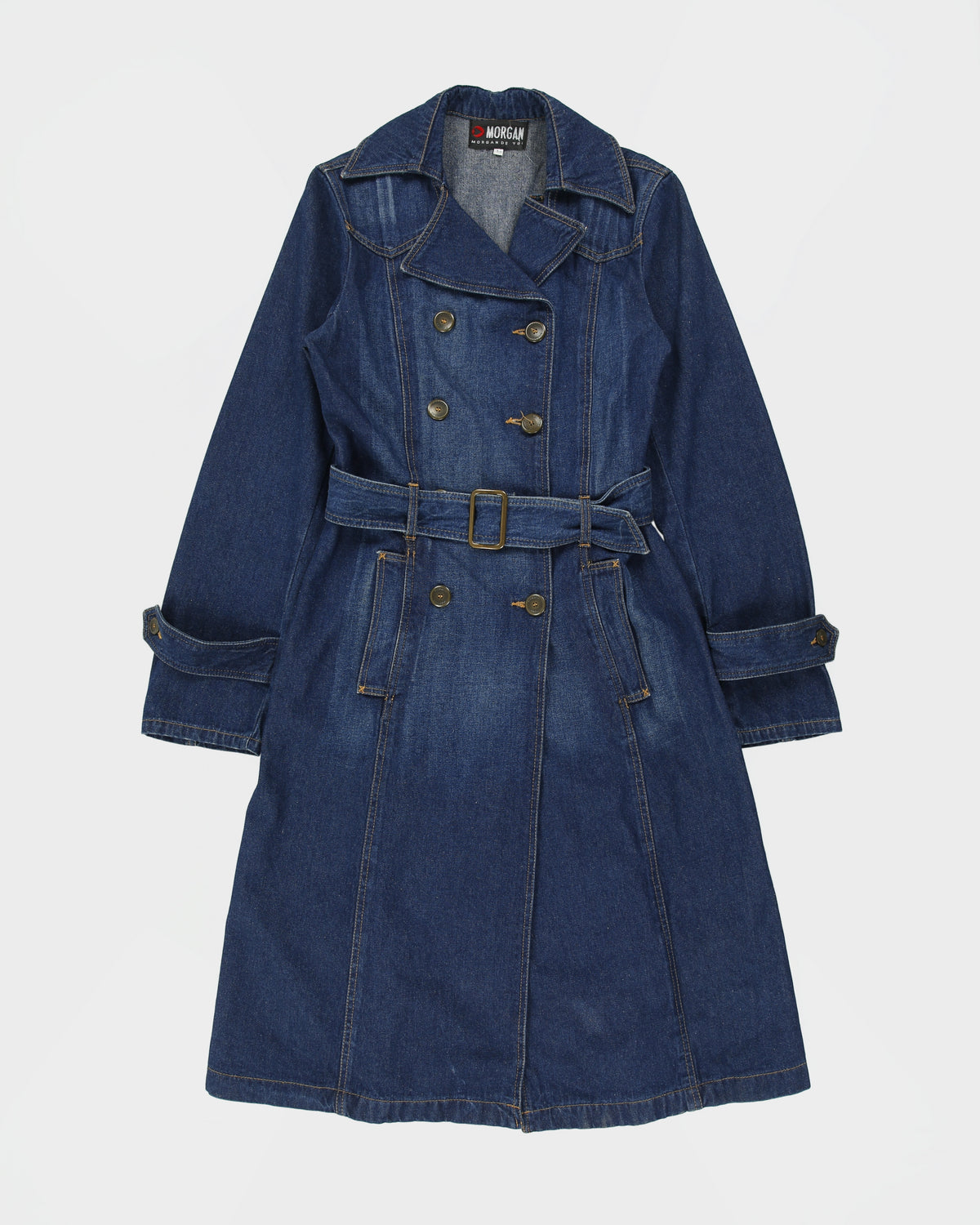 Vintage Y2K 00s Morgan De Toi Double Breasted Belted Long Denim Jacket - S