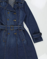 Vintage Y2K 00s Morgan De Toi Double Breasted Belted Long Denim Jacket - S