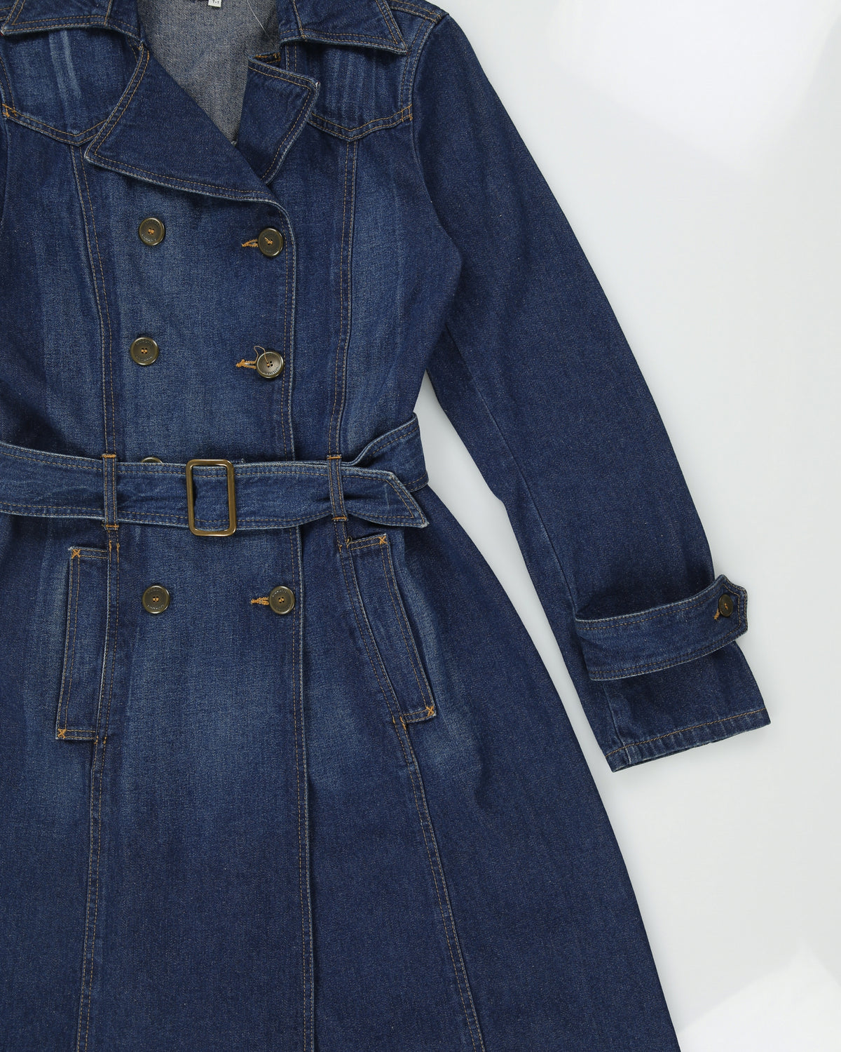 Vintage Y2K 00s Morgan De Toi Double Breasted Belted Long Denim Jacket - S