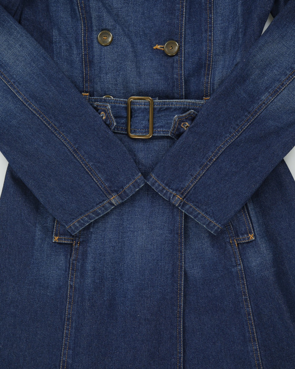 Vintage Y2K 00s Morgan De Toi Double Breasted Belted Long Denim Jacket - S