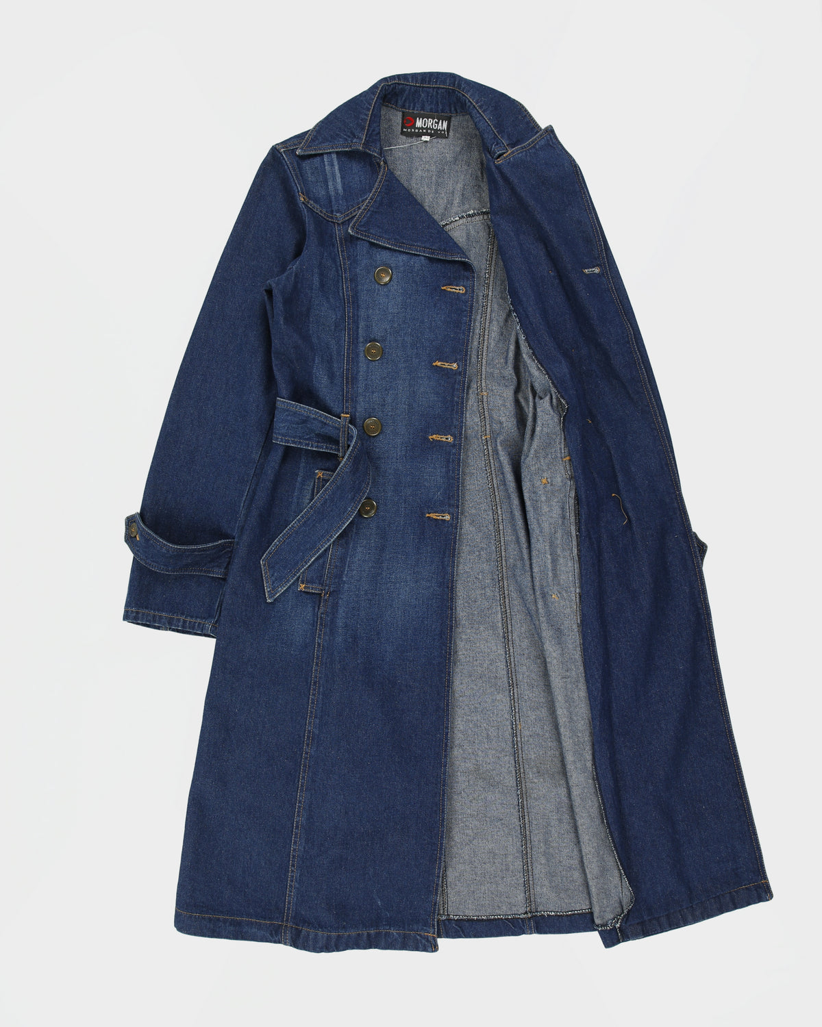 Vintage Y2K 00s Morgan De Toi Double Breasted Belted Long Denim Jacket - S