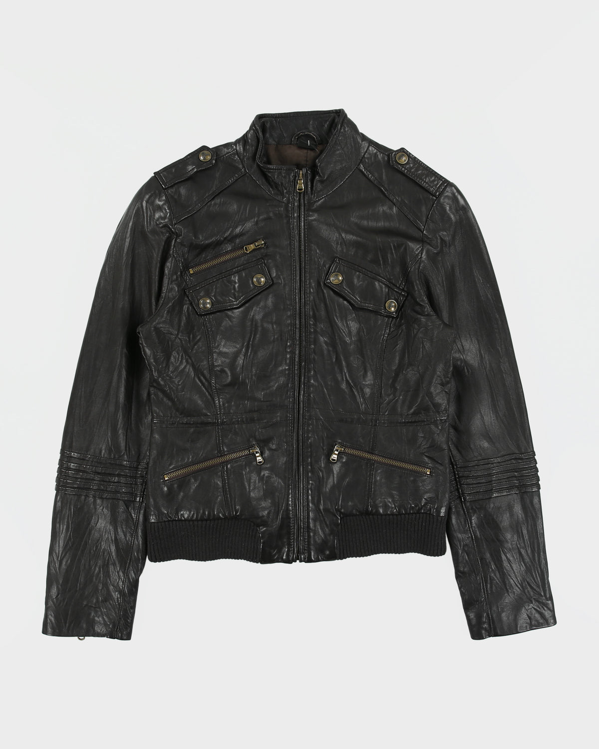 Vintage Y2K 00s Guess Jeans Leather Cafe Racer Moto Jacket - M